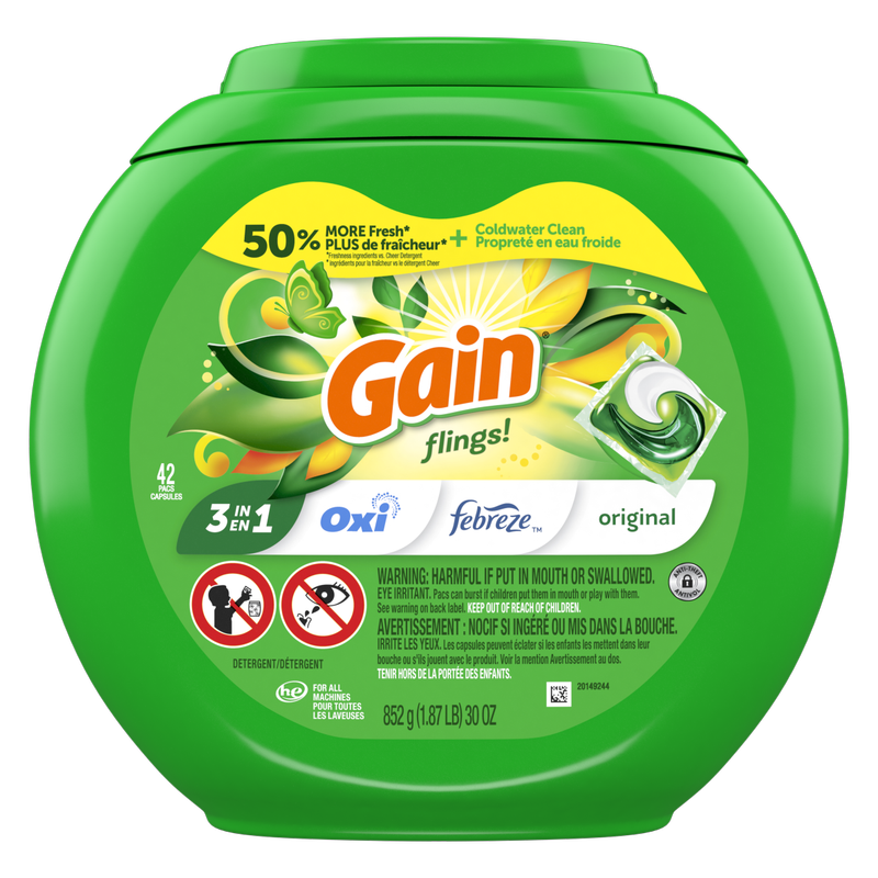 Gain flings Laundry Detergent Soap Pacs Original Scent 42ct Cleaning