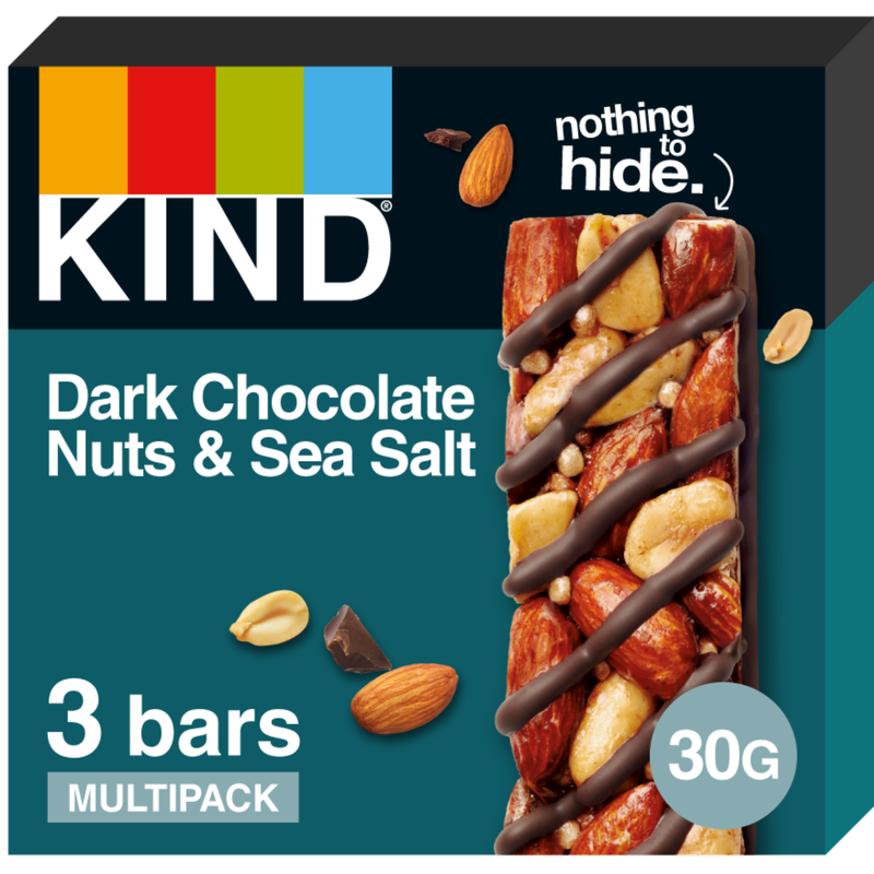 Kind Dark Chocolate Nuts and Sea Salt Bar, 3 x 30g