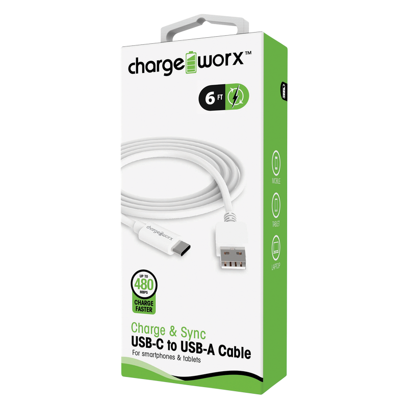 Chargeworx USB-A to USB-C Cable White 6ft