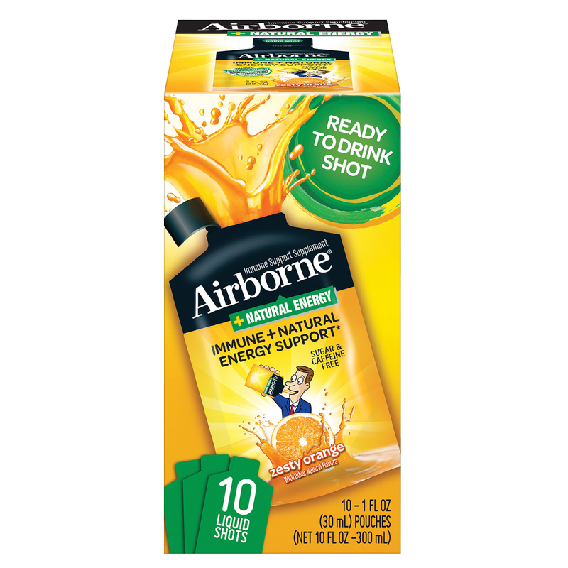 Airborne Plus Natural Energy Zesty Orange Liquid Shots 10ct