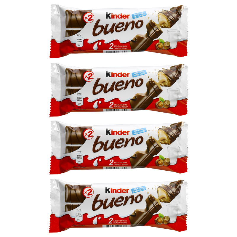 4ct Kinder Bueno Chocolate & Hazelnut Cream Candy Bar 1.5oz