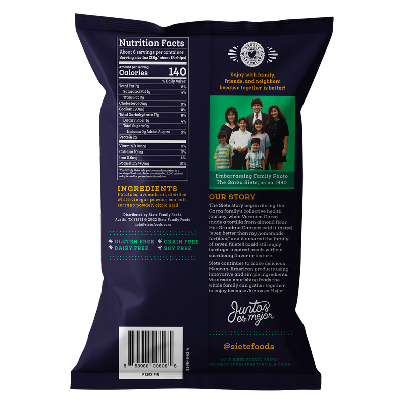 Siete Serrano, Sea Salt & Vinegar Potato Chips 5.5oz Snacks fast