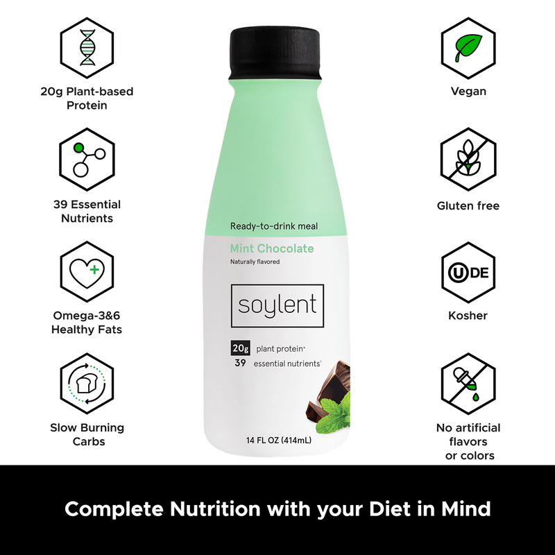 Soylent Complete Nutrition Protein Meal Replacement Shake, Mint Chocolate, 14 oz