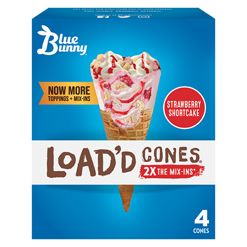 Blue Bunny Strawberry Shortcake Load'd Cones 4ct 16oz