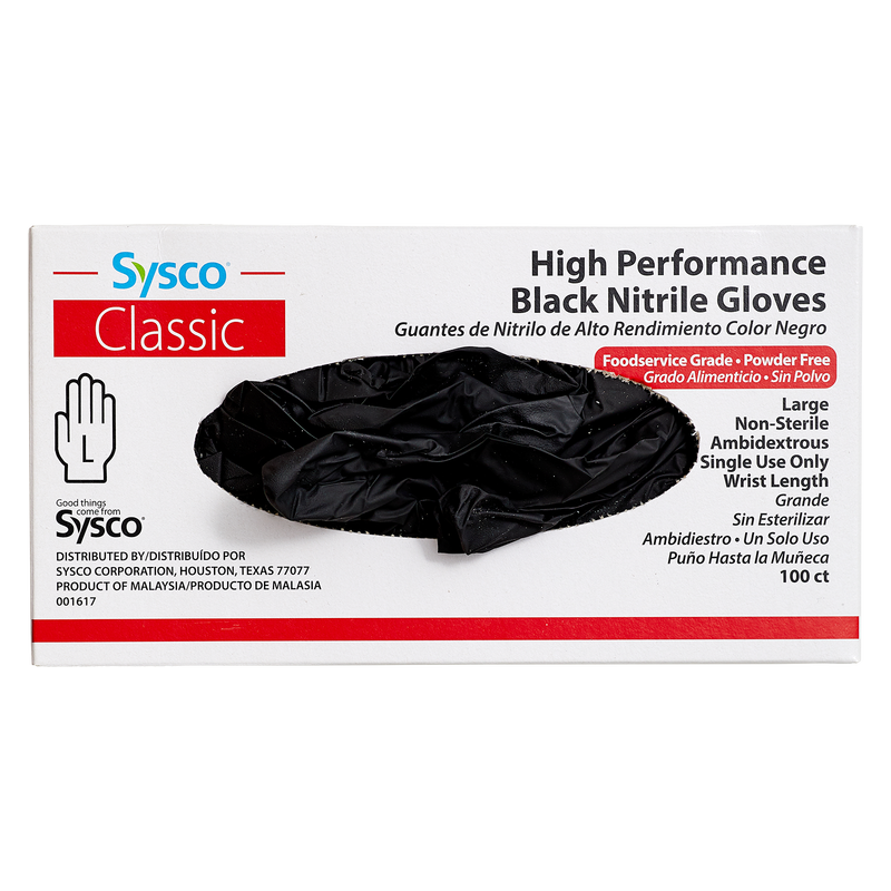 Sysco High Performance Large Black Nitrile Gloves 100ct