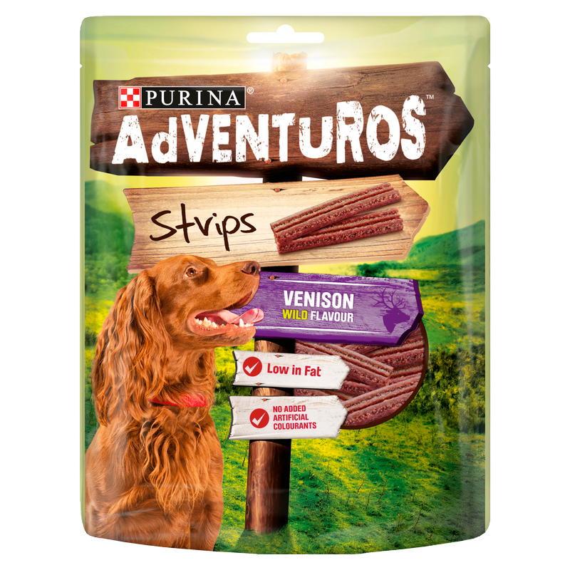 Adventuros Strips Dog Treat Venison Flavour, 90g