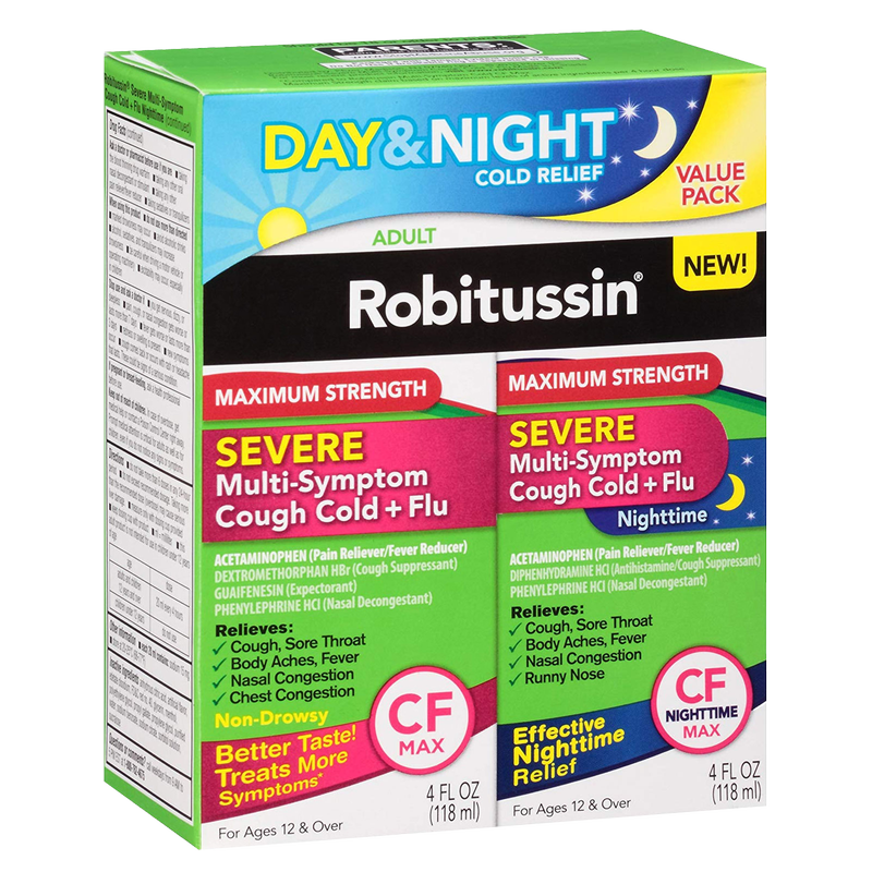Robitussin Day & Night Non-Drowsy Maximum Strength Severe Multi-Symptom Cough Cold + Flu Value Pack 4oz