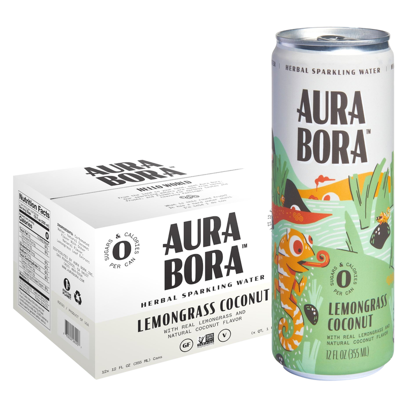 Aura Bora Lemongrass Coconut Herbal Sparkling Water 12pk 12oz Can