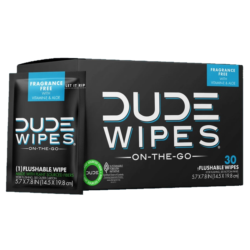 DUDE On the Go Flushable Travel Wipe Singles with Aloe & Vitamin E 30ct