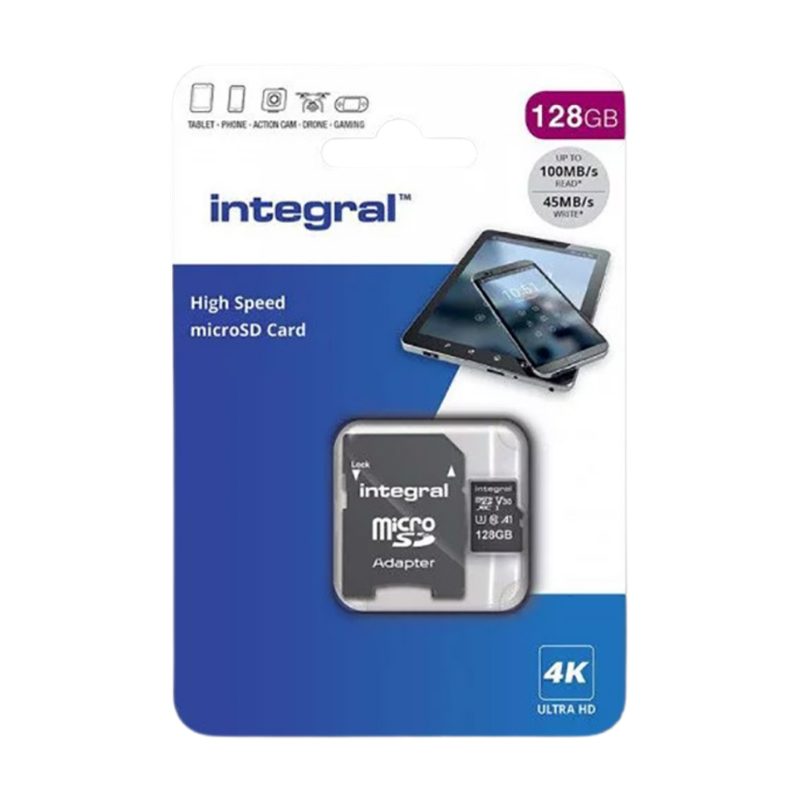 Integral 128GB MicroSDHC Card with Adapter, 1pcs