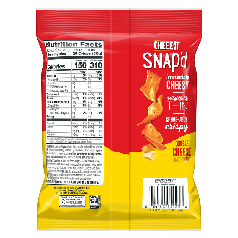 Cheez-It Snap'd Cheesy Baked Snacks Double Cheese 2.2oz