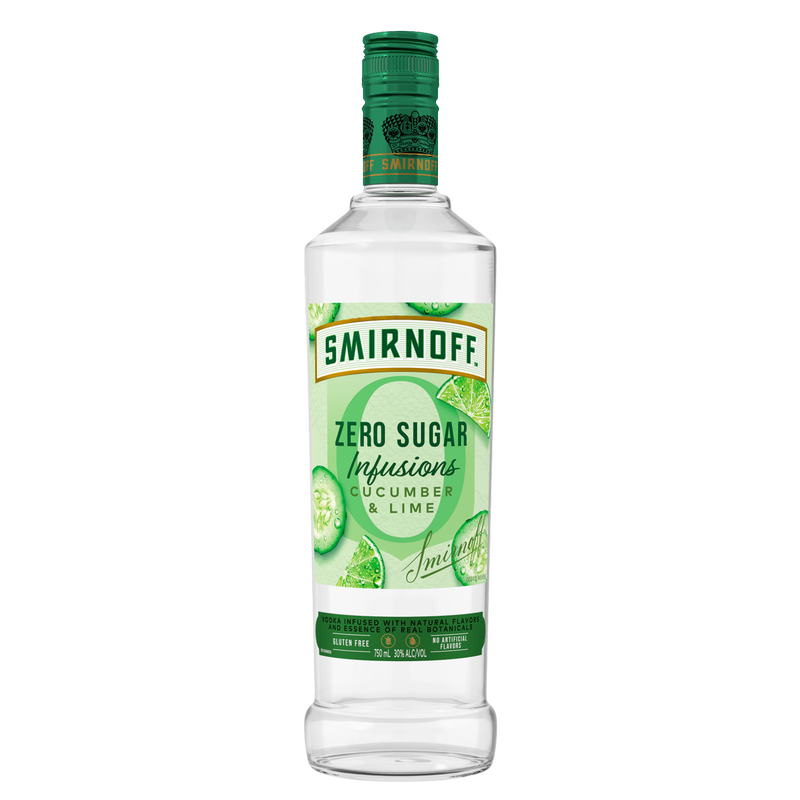 Smirnoff Zero Sugar Infusions Cucumber & Lime (Vodka Infused with Natural Flavors & Essence of Real Botanicals), 750 mL (60 Proof)