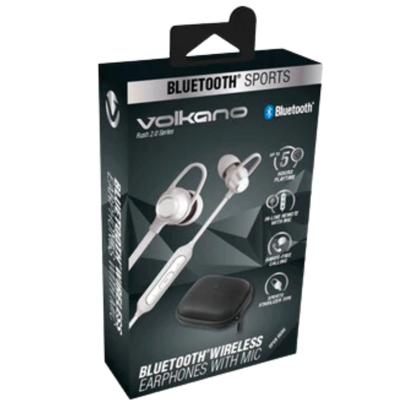 Volkano Rush 2.0 Bluetooth Earphones w/ Carry Case - Silver, 1pcs