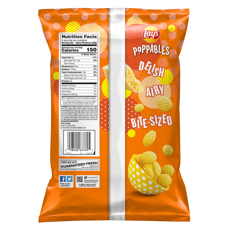 Lay Poppables Ranch Lay's White Cheddar Poppables 5oz : Snacks fast delivery by App or Online