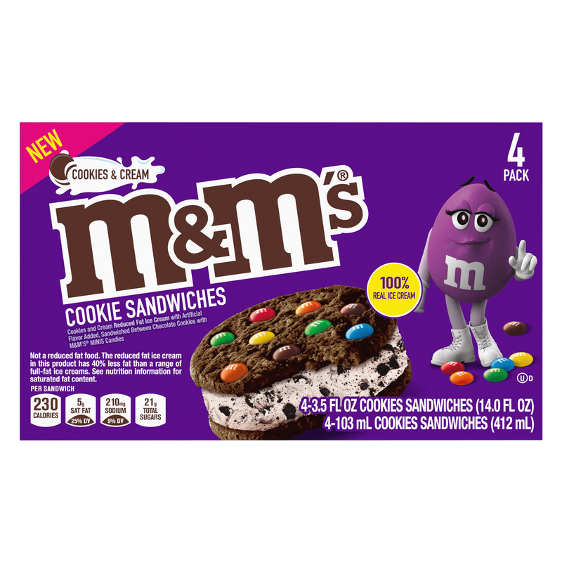 M&M's Cookie and Cream Ice Cream Cookie Sandwiches 4ct Frozen fast