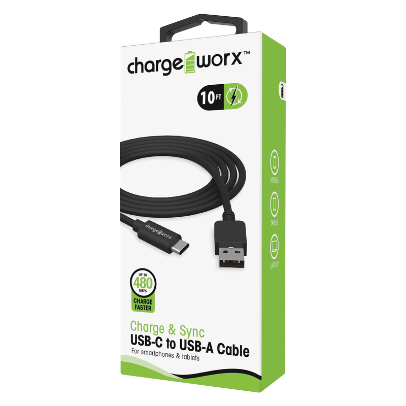 Chargeworx Lightning Sync & Charge Cable Black 10ft