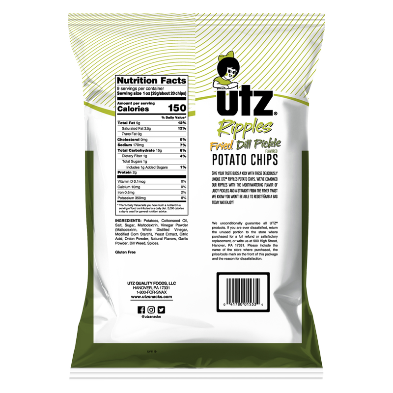Utz Potato Chips Ripples Fried Dill Pickle 9oz Snacks fast delivery