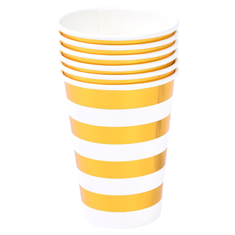 FLOMO Gold Stripe Paper Cup 12oz 6ct