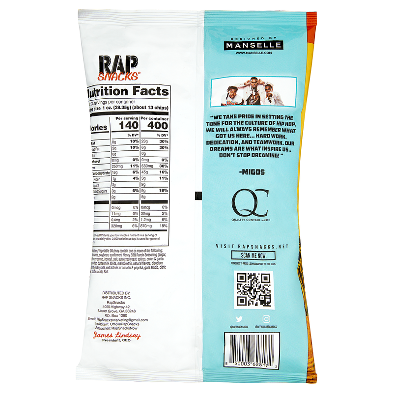 Rap Snacks Migos Bar-B-Quin' with my Honey with Ranch Wavy Chips 2.75oz