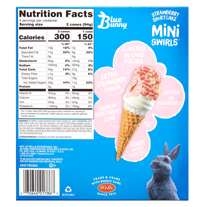 Blue Bunny Strawberry Shortcake Mini Swirls Dipped Cones 8ct 