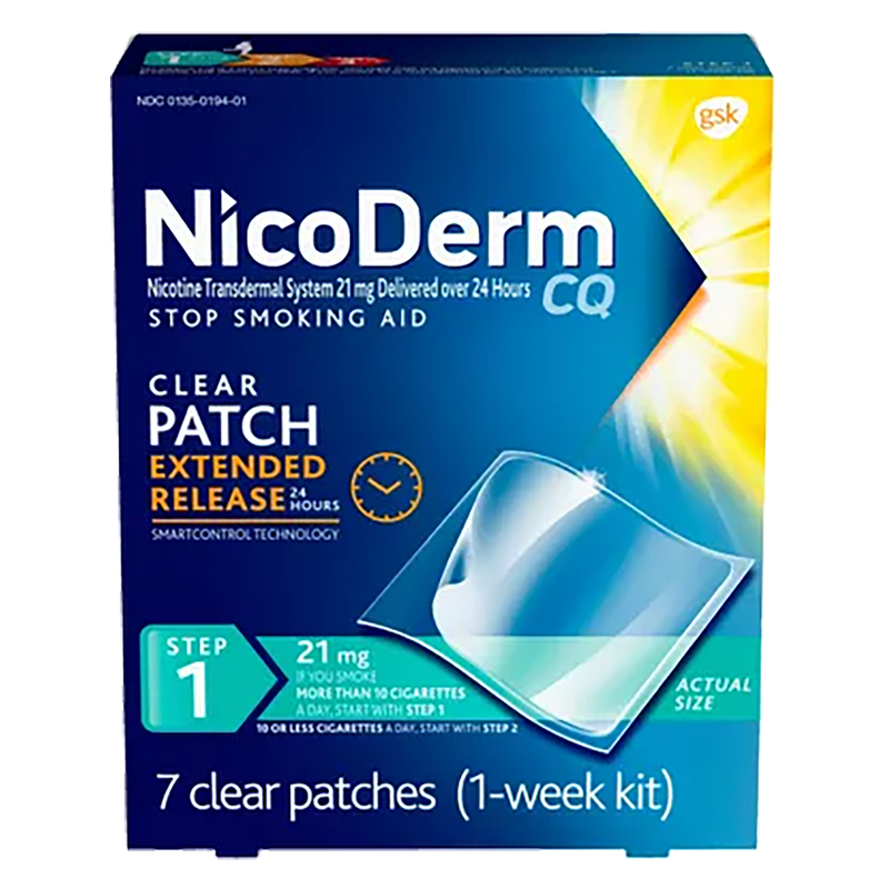 NicoDerm CQ Step 1 Stop Smoking Aid Nicotine Clear Patches 21mg 7ct