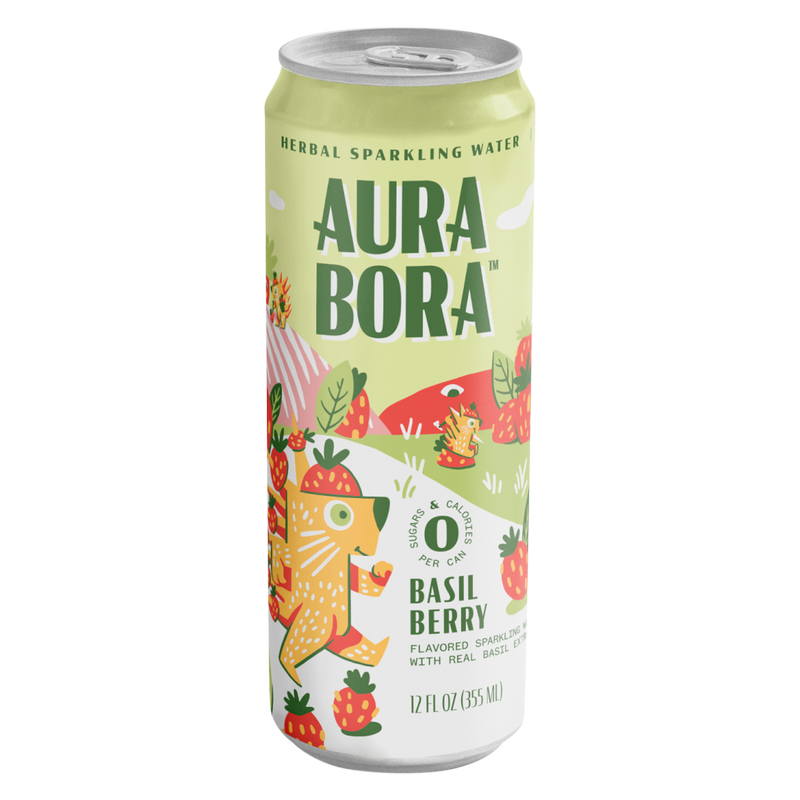 Aura Bora Basil Berry Herbal Sparkling Water 12oz Can