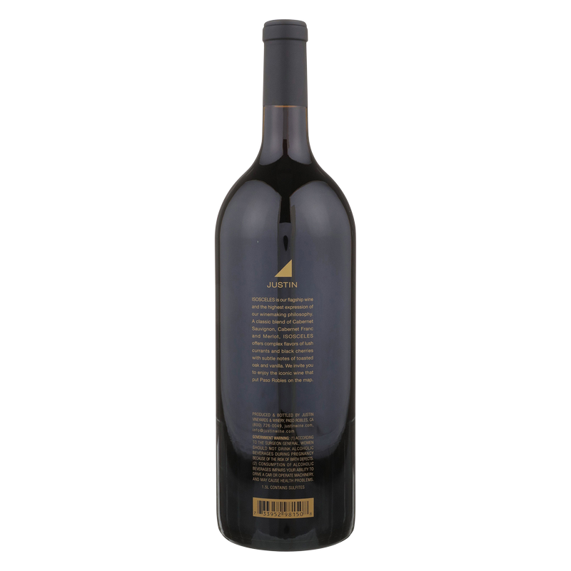 Justin Isosceles Red Wine 2016 1.5L 15 ABV Alcohol fast delivery by