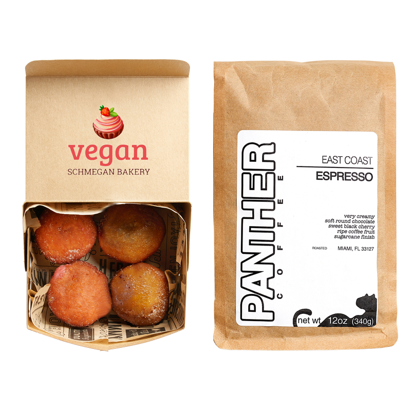 Vegan Schmegan Assorted Vegan Donut Box 4ct & Panther Coffee East Coast Espresso Blend Ground Coffee 12oz