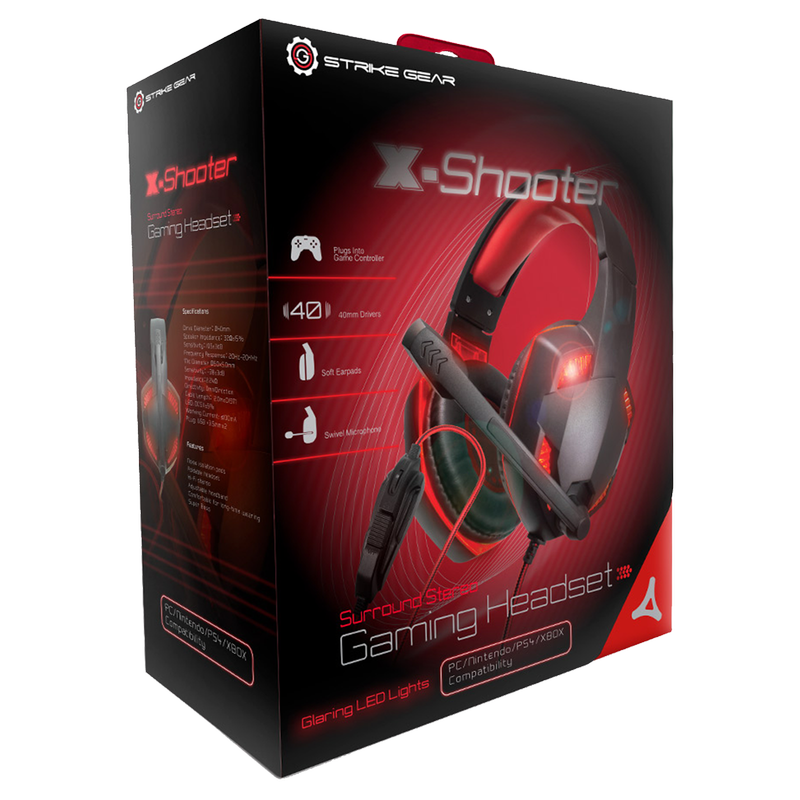 Strike Gear Gaming Headset with Mic & Red LED