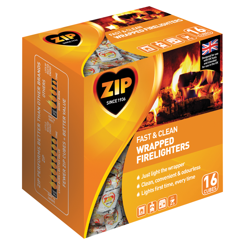 Zip Fast & Clean Wrapped Firelighters, 16pcs