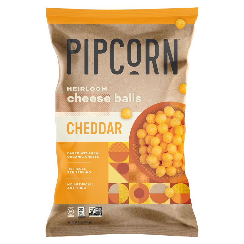 Pipcorn Heirloom Cheddar Cheese Balls 4.5oz