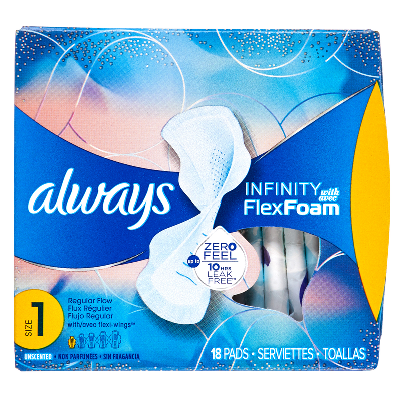 Always Regular Flow Unscented Pads with Wings Size 1 18ct