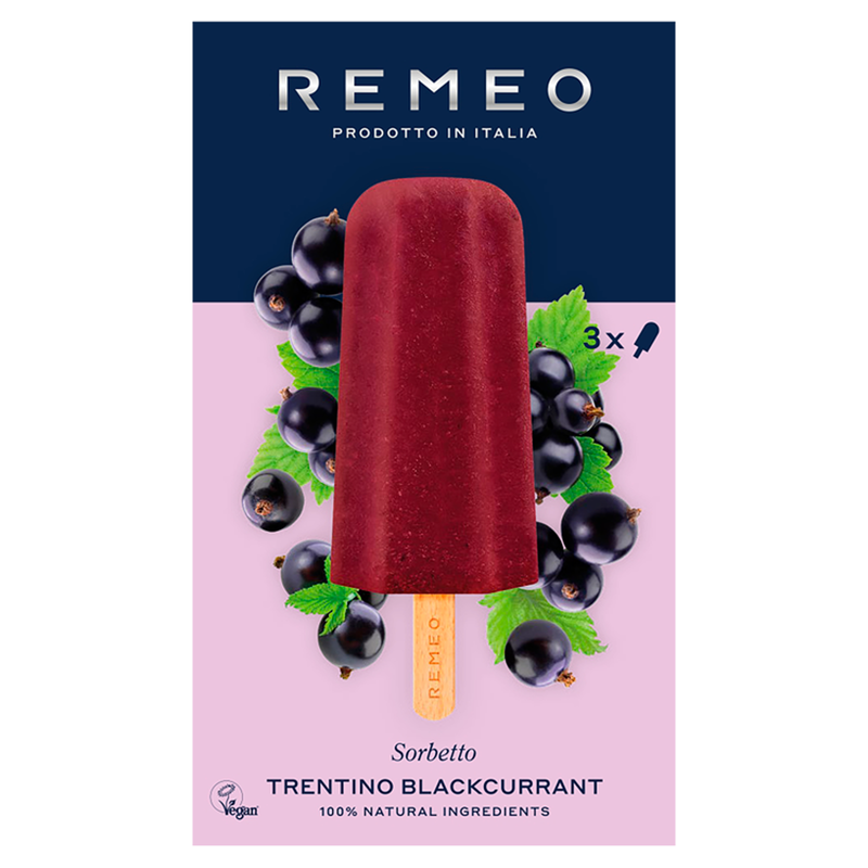 Remeo Blackcurrant Sorbet Lolly, 3 x 70g