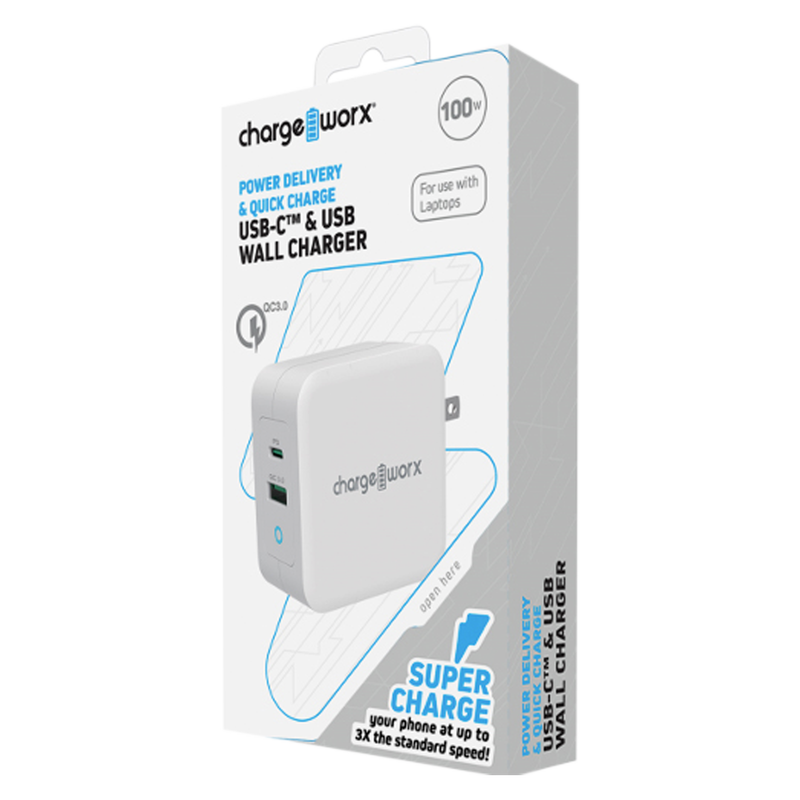 Chargeworx 100 Watt Dual port A + C Wall Charger