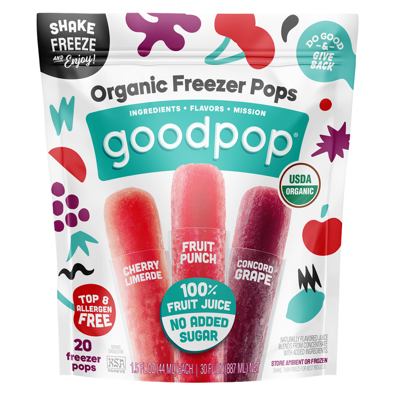 GoodPop Organic Freezer Pops Fruit Punch, Cherry Limeade, Grape 20 ct