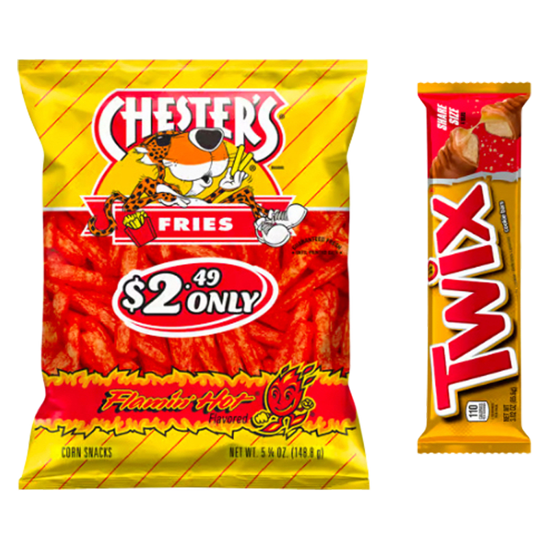 Chester's Flamin' Hot Fries 5.25oz & Twix Caramel Bar King Size 3.02oz