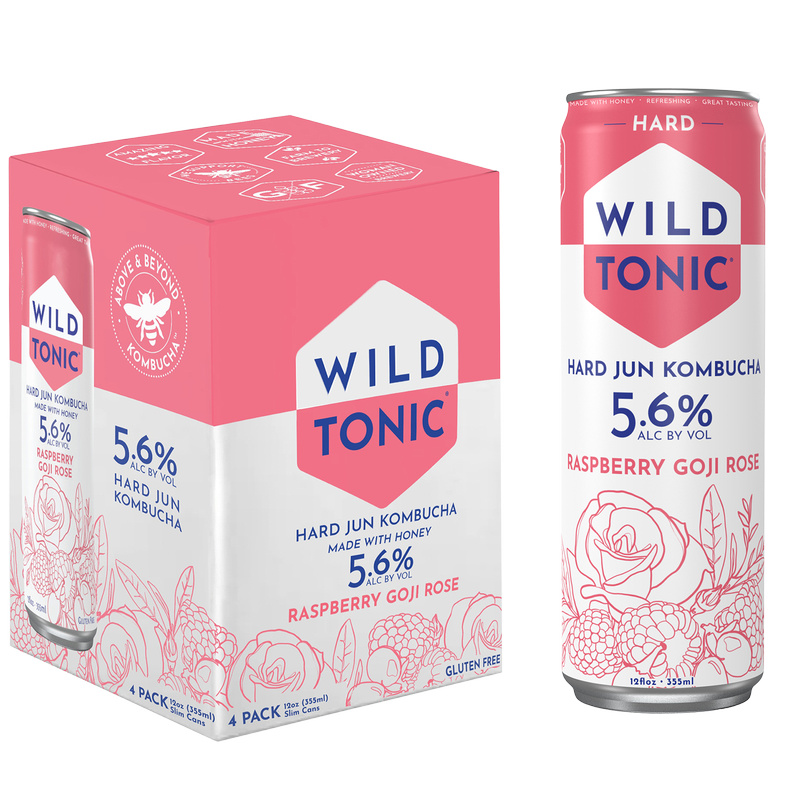 Wild Tonic Raspberry Goji Rose Hard Kombucha 4pk 12oz Can 5.6% ABV