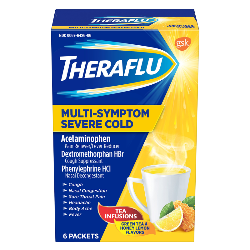 Theraflu Green Tea & Honey Lemon Multi-Symptom Severe Cold Relief Powder 6ct