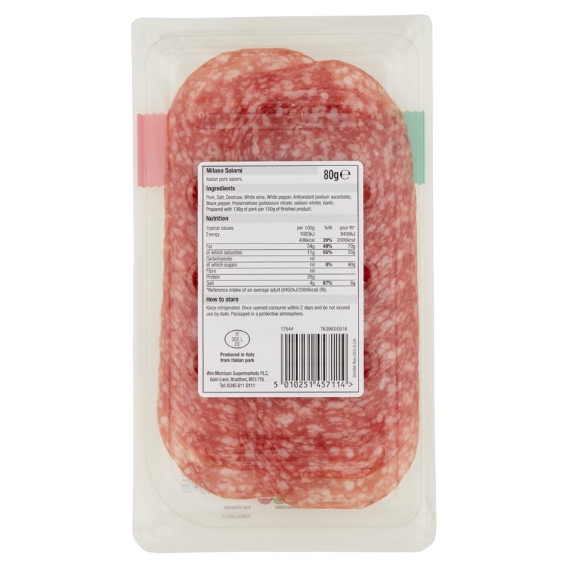 Morrisons Italian Salami Milano, 80g Quick Meals fast delivery by App