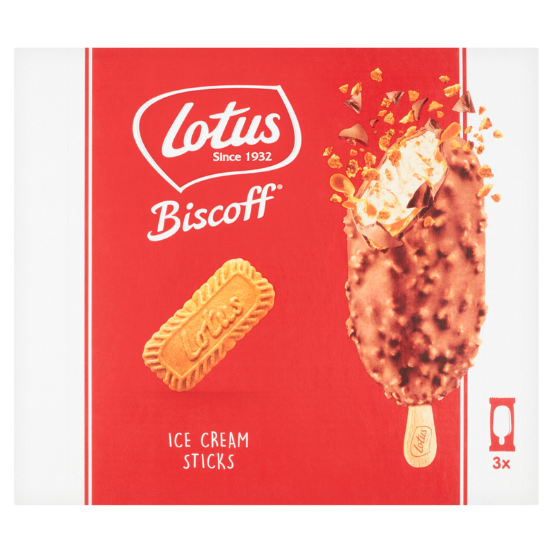 Lotus Biscoff Ice Cream Sticks, 3 x 90ml