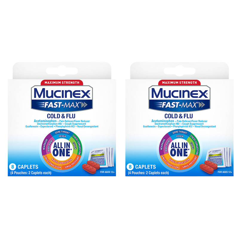 2 Mucinex Fast Max Caplets All In One Cold & Flu 8ct