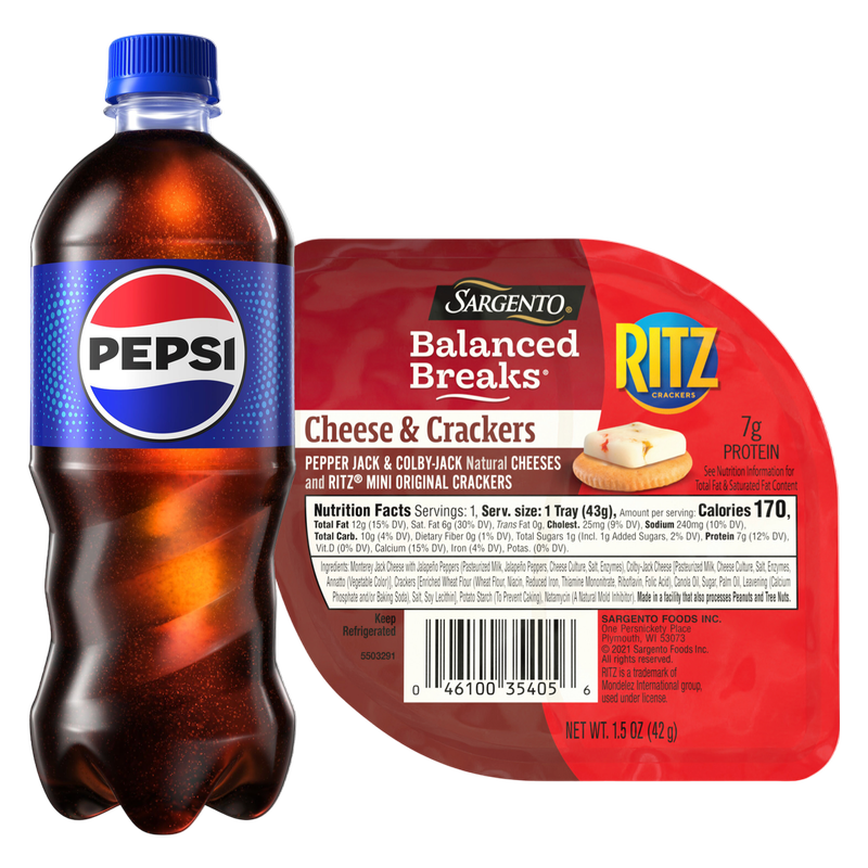 Sargento Balanced Breaks Pepper Jack & Colby Jack with Mini Ritz Crackers 1.5oz & Pepsi 20oz Btl