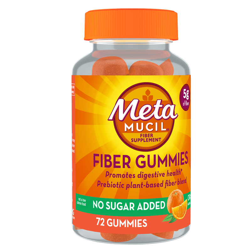 Metamucil Daily Fiber Gummies, Orange Flavored, No Sugar Added, 5g Prebiotic Plant Based Fiber Blend, 72 Count