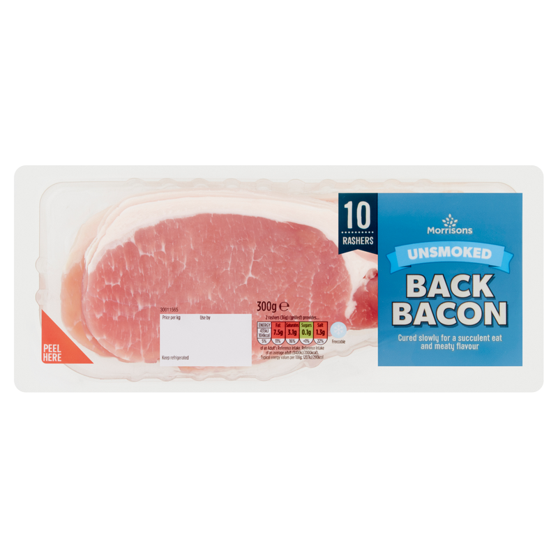 Morrisons 10 Unsmoked Back Bacon Rashers, 300g