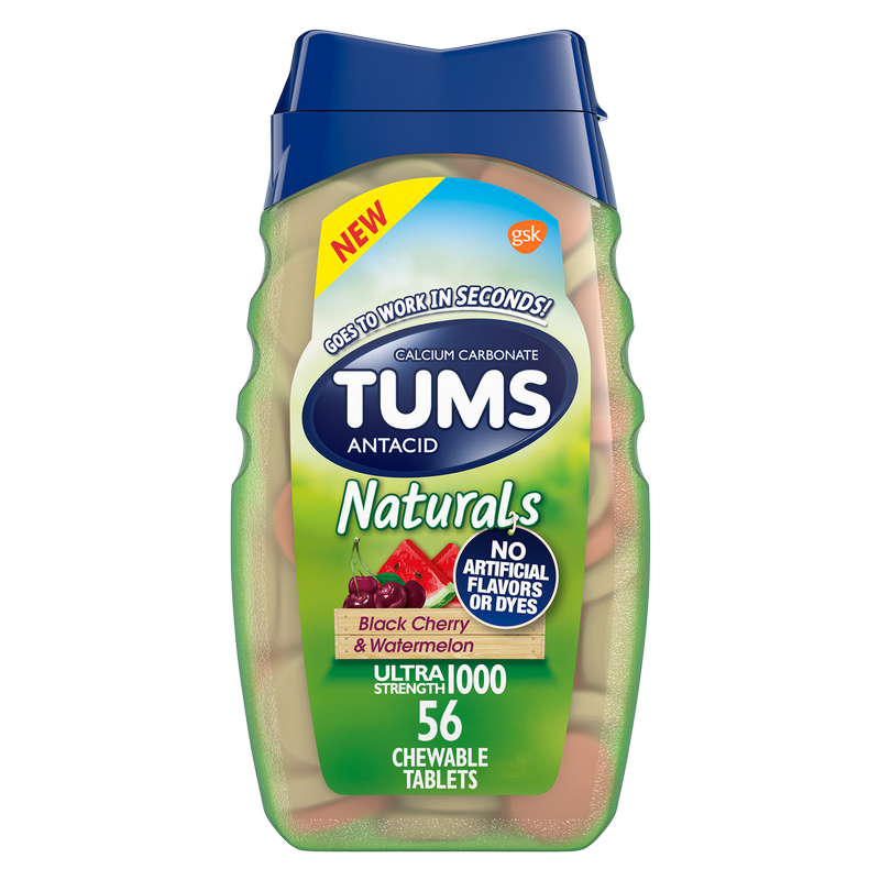 Tums Naturals Black Cherry & Watermelon Ultra Strength Antacid Chewable Tablets 56ct