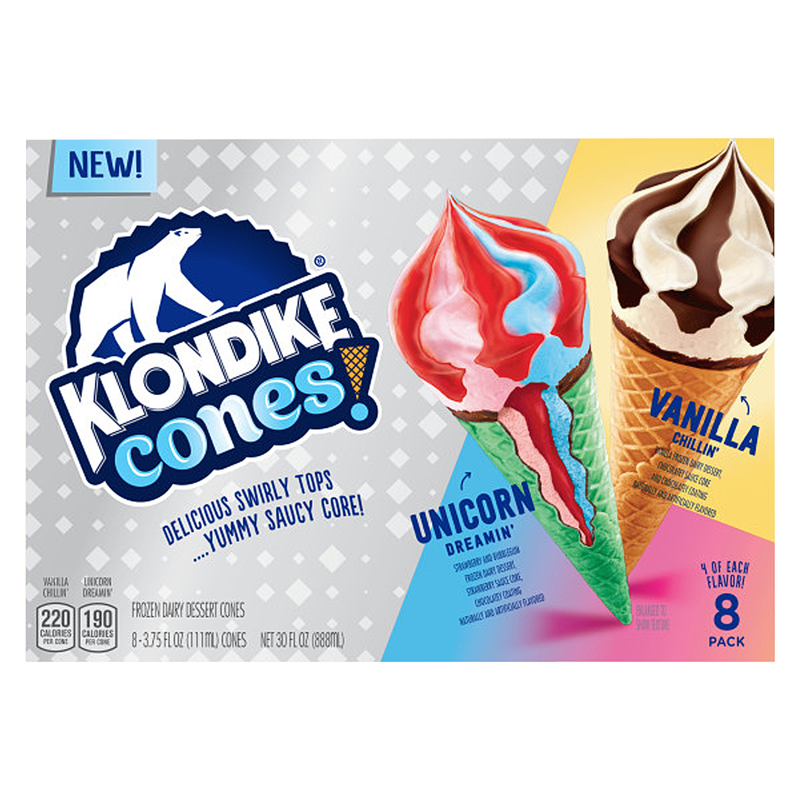 Klondike Cones Vanilla & Unicorn Frozen Dairy Dessert 8ct 30oz