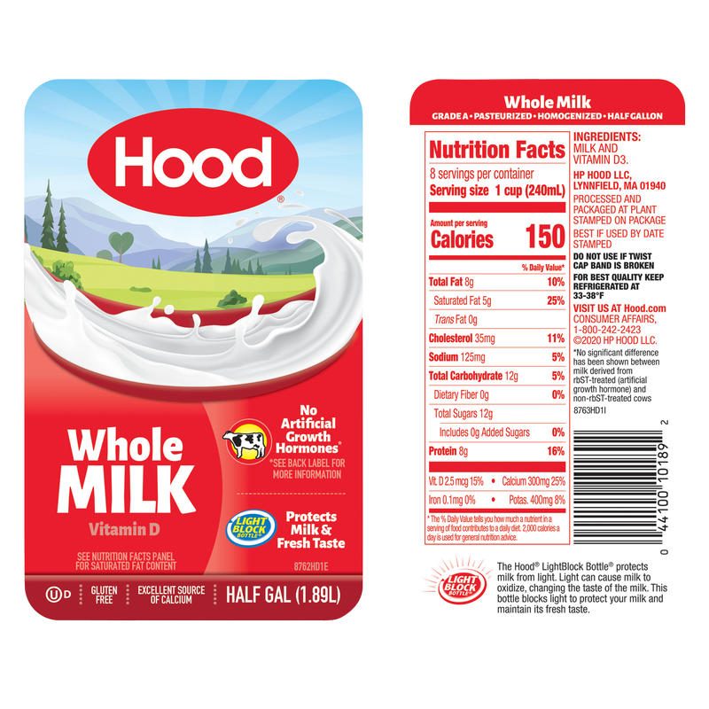 Hood Whole Vitamin D Milk -  1/2 Gallon