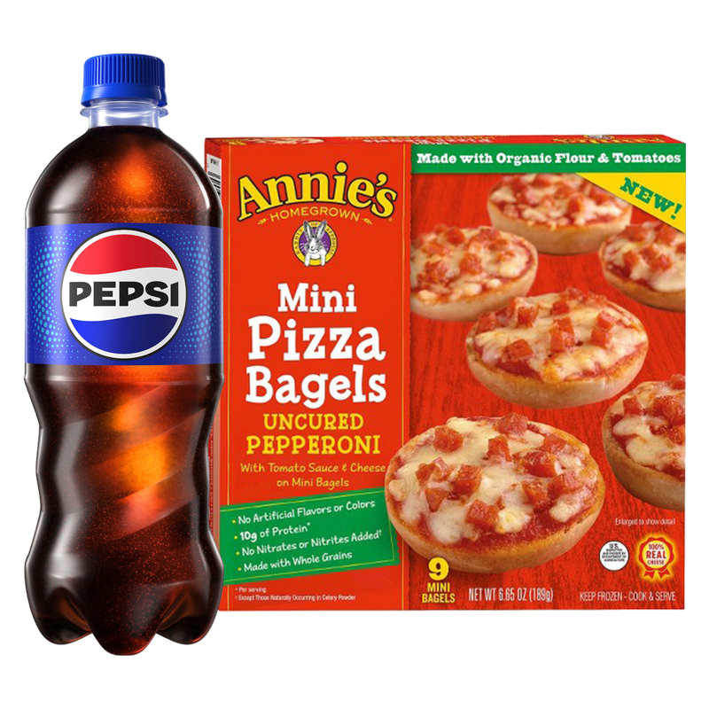 Annie's Homegrown Frozen Pepperoni Mini Pizza Bagels 9ct 6.65oz & Pepsi 20oz Btl