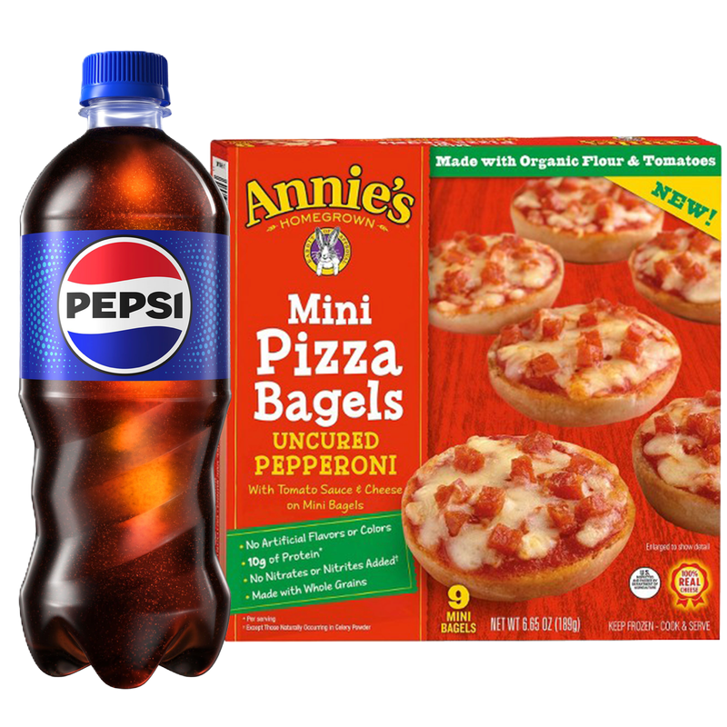 Annie's Homegrown Frozen Pepperoni Mini Pizza Bagels 9ct 6.65oz & Pepsi 20oz Btl