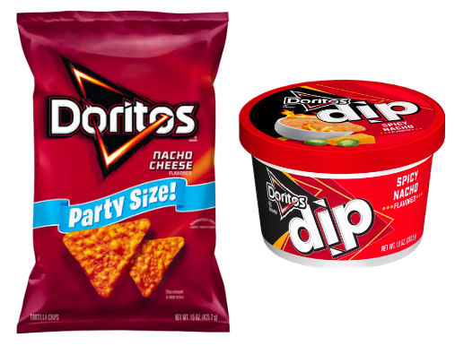 Doritos Nacho Cheese Tortilla Chips 14.5oz & Doritos Spicy Nacho Dip 10oz